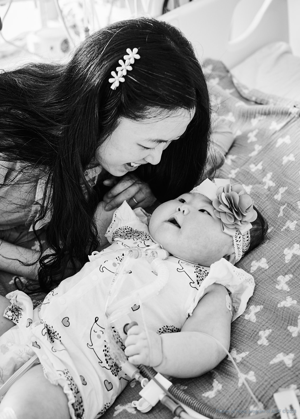 Black and white of Mommy and Constance smiling